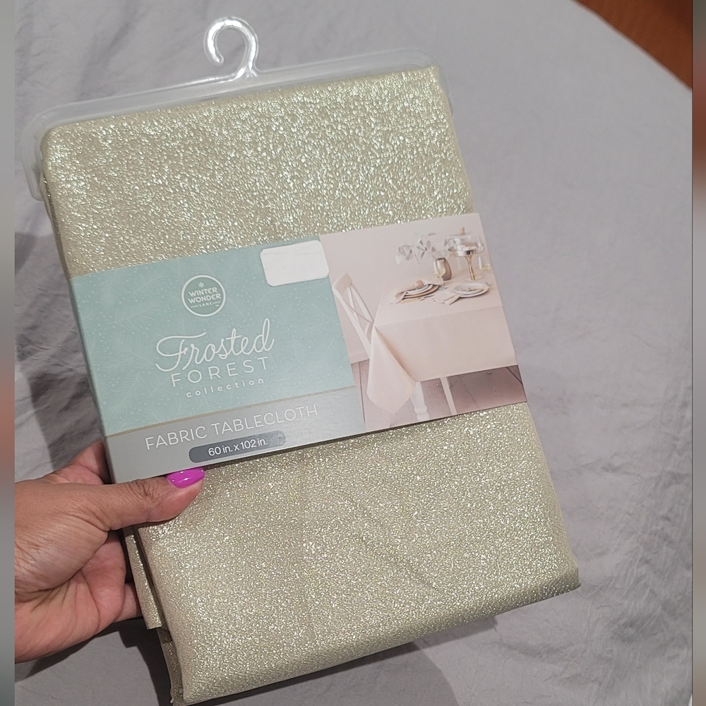 Winter Wonder Frosted Forest Collection Fabric Glittery TableCloth